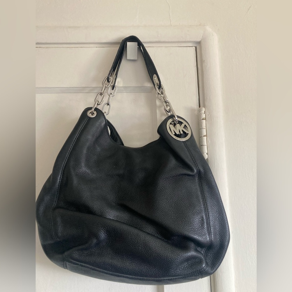 Michael Kors Black Hobo Bag with Silver Accents